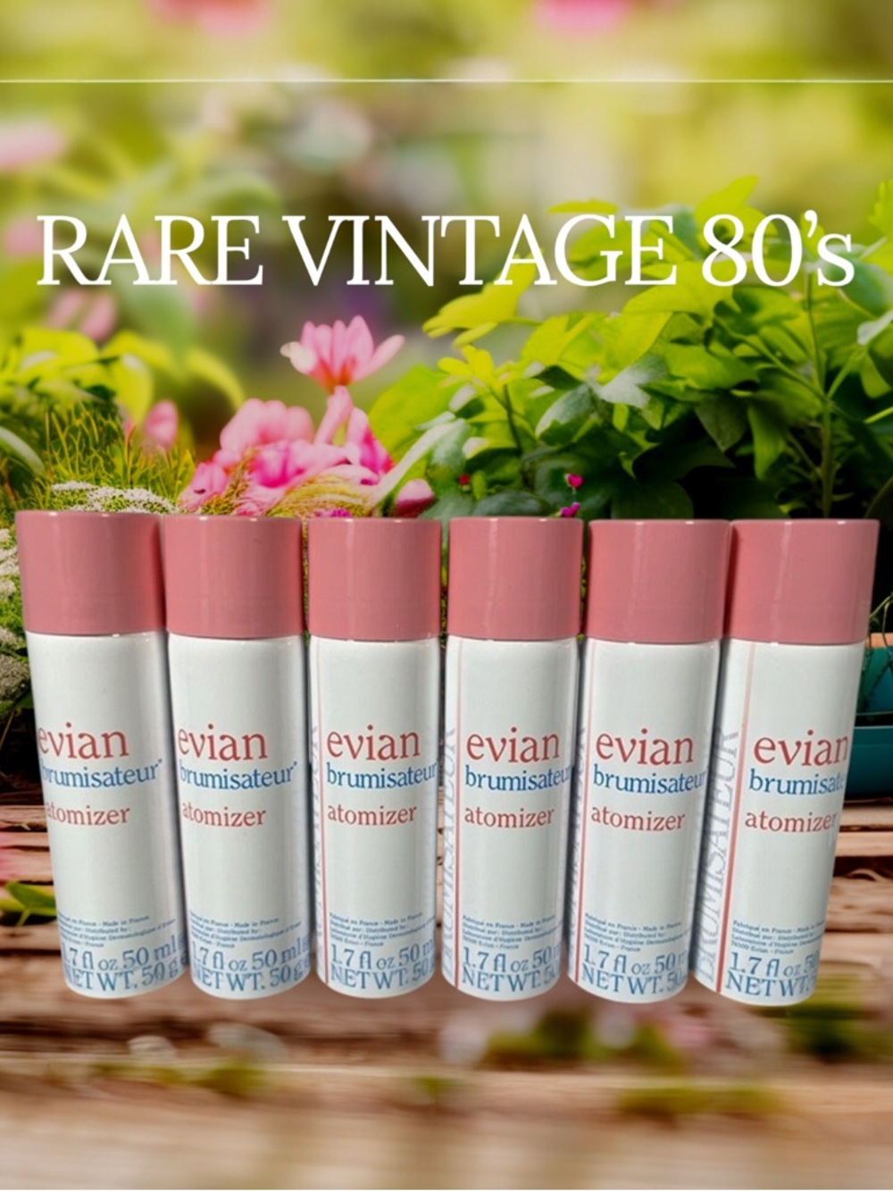 RARE VINTAGE 1980s Evian Brumisateur Atomizer Spray White Pink NEW 6 Pc Set